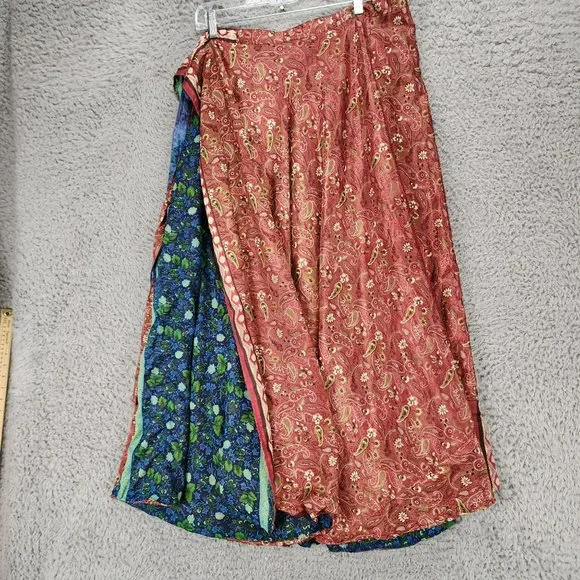 Reversible Wrap Skirt Womens One Size Red Blue Floral - Picture 5 of 6